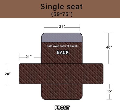 vctops Flannel Plush Recliner Sofa Cover Soft and Warm Plaid Quilted Slipcover Furniture Protector Solid Color Non Slip Couch Cover for Kids, Dogs, Pets (Coffee,21") in Saudi Arabia
