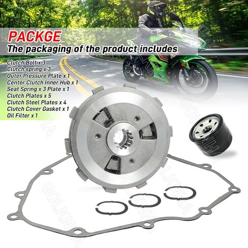 مجموعة القابض والمحور الداخلي المركزي وحشية لوحة الضغط الخارجي المتوافقة مع Ninja 400 EX400 Z400 ER400 2018-2024 OEM# 13087-0585 13187-0033 in Saudi Arabia