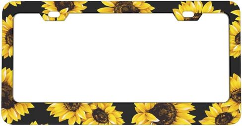 إطار لوحة ترخيص عباد الشمس - عبوة واحدة من حامل لوحة ترخيص عباد الشمس الأصفر، غطاء بطاقة سيارة معدنية من الألومنيوم بفتحتين مع براغي، ديكور مخصص للنساء والرجال، لمعايير المركبات الأمريكية in Kuwait