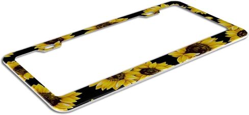 إطار لوحة ترخيص عباد الشمس - عبوة واحدة من حامل لوحة ترخيص عباد الشمس الأصفر، غطاء بطاقة سيارة معدنية من الألومنيوم بفتحتين مع براغي، ديكور مخصص للنساء والرجال، لمعايير المركبات الأمريكية in Kuwait