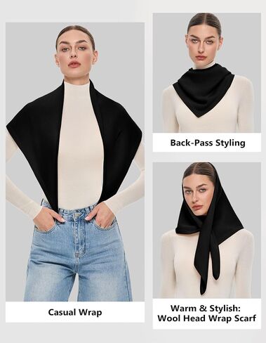 PULI Women's Luxury 100% Wool Triangle Scarf Warm Neck Head Shawl Wraps Winter Fashion Accessories Gift Package in Saudi Arabia
