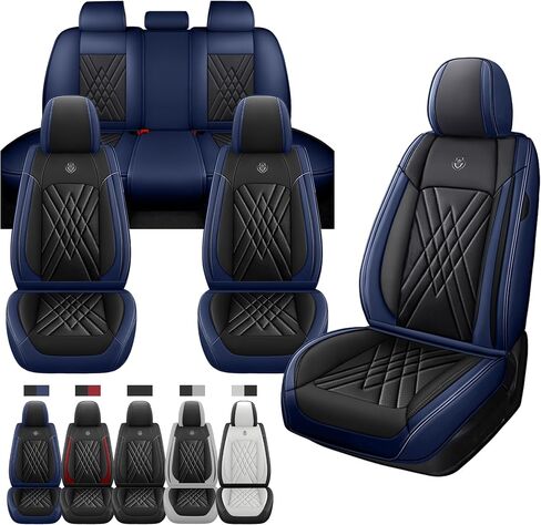 Car Seat Covers Universal Fit Most Cars Sedans Trucks SUV, Premium Durable Leather Seat Covers, Waterproof Airbag-Compatible Auto Seat Protectors(5 Seats, Black&Blue, Standard) in Saudi Arabia