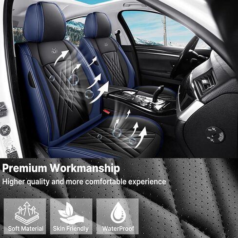 Car Seat Covers Universal Fit Most Cars Sedans Trucks SUV, Premium Durable Leather Seat Covers, Waterproof Airbag-Compatible Auto Seat Protectors(5 Seats, Black&Blue, Standard) in Saudi Arabia
