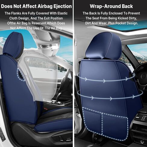 Car Seat Covers Universal Fit Most Cars Sedans Trucks SUV, Premium Durable Leather Seat Covers, Waterproof Airbag-Compatible Auto Seat Protectors(5 Seats, Black&Blue, Standard) in Saudi Arabia
