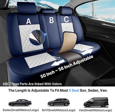 Car Seat Covers Universal Fit Most Cars Sedans Trucks SUV, Premium Durable Leather Seat Covers, Waterproof Airbag-Compatible Auto Seat Protectors(5 Seats, Black&Blue, Standard) in Saudi Arabia