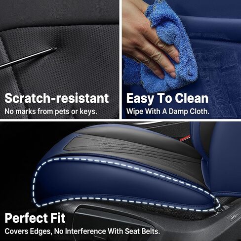 Car Seat Covers Universal Fit Most Cars Sedans Trucks SUV, Premium Durable Leather Seat Covers, Waterproof Airbag-Compatible Auto Seat Protectors(5 Seats, Black&Blue, Standard) in Saudi Arabia