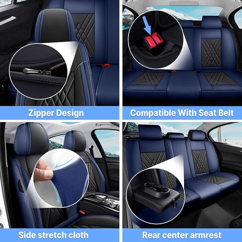 Car Seat Covers Universal Fit Most Cars Sedans Trucks SUV, Premium Durable Leather Seat Covers, Waterproof Airbag-Compatible Auto Seat Protectors(5 Seats, Black&Blue, Standard) in Saudi Arabia