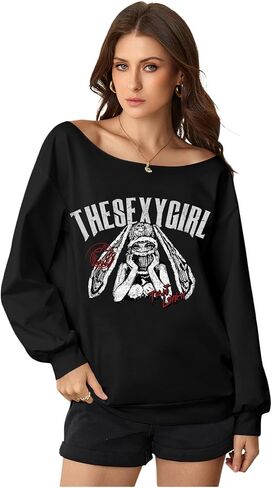 SweatyRocks Women's Flag Graphic Letter Sweatshirt Off Shoulder Long Sleeves Casual Pullover Tops in Saudi Arabia