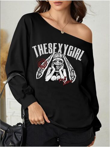 SweatyRocks Women's Flag Graphic Letter Sweatshirt Off Shoulder Long Sleeves Casual Pullover Tops in Saudi Arabia
