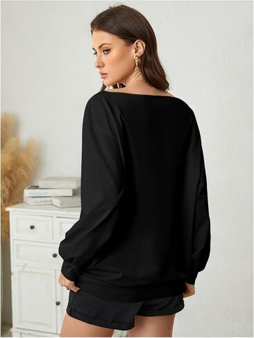 SweatyRocks Women's Flag Graphic Letter Sweatshirt Off Shoulder Long Sleeves Casual Pullover Tops in Saudi Arabia