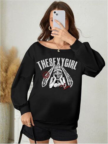 SweatyRocks Women's Flag Graphic Letter Sweatshirt Off Shoulder Long Sleeves Casual Pullover Tops in Saudi Arabia