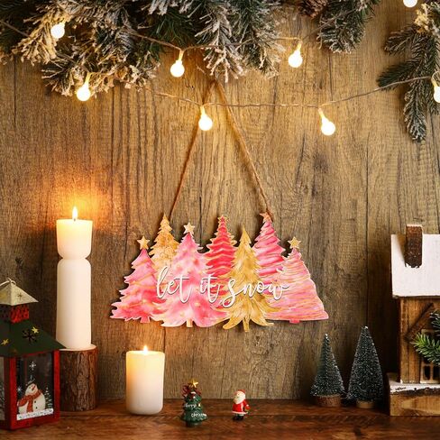 Soaoo Rustic Christmas Door Sign Decor Wooden Farmhouse Christmas Tree Hanging Sign Vintage Xmas Front Door Decor Wood Welcome Sign Christmas Tree Door Hanger for Home Wall Indoor Outdoor Decoration in Kuwait