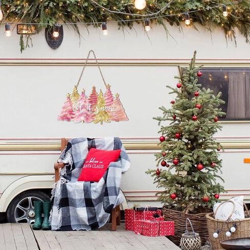 Soaoo Rustic Christmas Door Sign Decor Wooden Farmhouse Christmas Tree Hanging Sign Vintage Xmas Front Door Decor Wood Welcome Sign Christmas Tree Door Hanger for Home Wall Indoor Outdoor Decoration in Kuwait