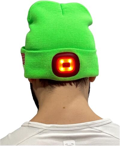 LED Beanie Hat with Rechargeable Headlight & Rear Red Light, 3 Modes, USB Charging, Warm Winter Cap with USA Logo in Saudi Arabia