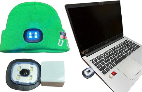 LED Beanie Hat with Rechargeable Headlight & Rear Red Light, 3 Modes, USB Charging, Warm Winter Cap with USA Logo in Saudi Arabia