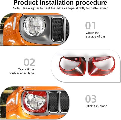 CheroCar Headlight Trim Cover Headlight Bezels Head Lamp Ring for 2019-2021 Jeep Renegade,Red… in Saudi Arabia