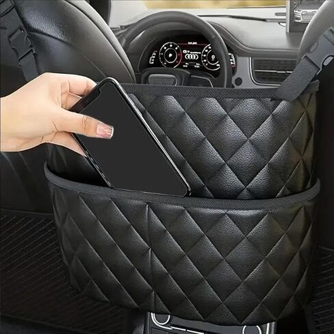Car Handbag Holder, Upgraded Version Luxury Leather Seat Back Organizer Mesh Large Capacity Bag Automotive Goods Storage Pocket Seat Crevice Net in Saudi Arabia