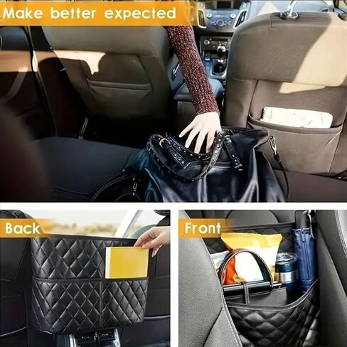 Car Handbag Holder, Upgraded Version Luxury Leather Seat Back Organizer Mesh Large Capacity Bag Automotive Goods Storage Pocket Seat Crevice Net in Saudi Arabia