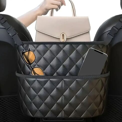 Car Handbag Holder, Upgraded Version Luxury Leather Seat Back Organizer Mesh Large Capacity Bag Automotive Goods Storage Pocket Seat Crevice Net in Saudi Arabia