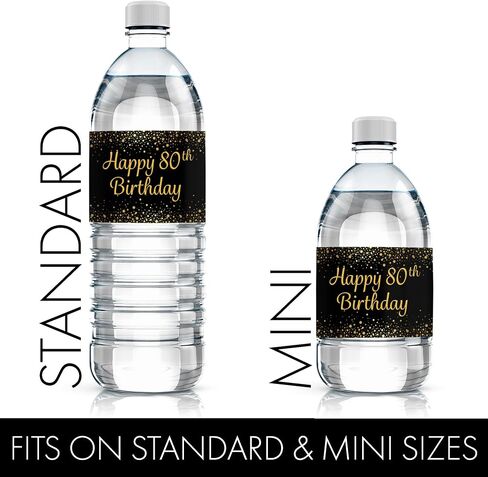 Black and Gold 80th Birthday Party Water Bottle Labels, 80th Birthday Decorations, Waterproof Stickers for Water Bottles - 24 Stickers in Saudi Arabia