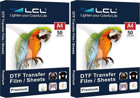 LCL 100 ورقة DTF ورق فيلم نقل A4 (8.4 بوصة × 11.7 بوصة) ورق نقل حراري PET لجميع طابعات DTF طباعة مباشرة على منسوجات القمصان in Kuwait