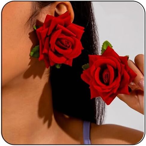 Gothic Lace Flower Earrings for Women,Vintage Red Black Rose Flower Earrings Punk Style Crystal Tassel Lace Earring Mysterious Witch Halloween Jewelry Costume in Saudi Arabia
