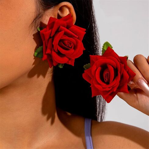 Gothic Lace Flower Earrings for Women,Vintage Red Black Rose Flower Earrings Punk Style Crystal Tassel Lace Earring Mysterious Witch Halloween Jewelry Costume in Saudi Arabia
