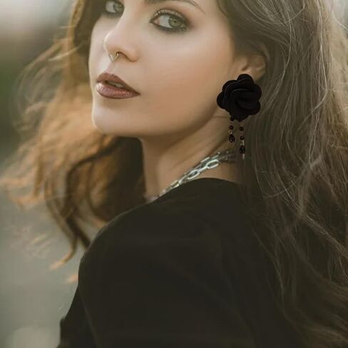 Gothic Lace Flower Earrings for Women,Vintage Red Black Rose Flower Earrings Punk Style Crystal Tassel Lace Earring Mysterious Witch Halloween Jewelry Costume in Saudi Arabia