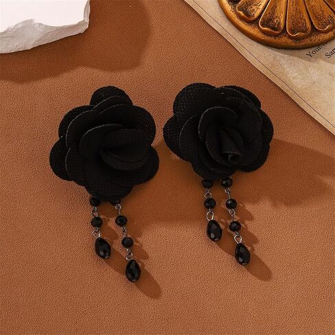 Gothic Lace Flower Earrings for Women,Vintage Red Black Rose Flower Earrings Punk Style Crystal Tassel Lace Earring Mysterious Witch Halloween Jewelry Costume in Saudi Arabia