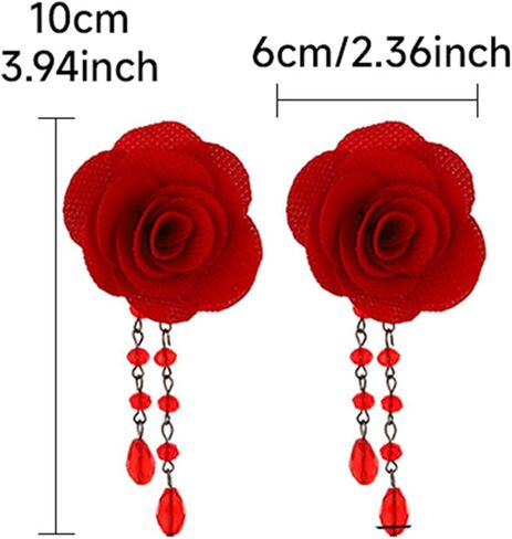 Gothic Lace Flower Earrings for Women,Vintage Red Black Rose Flower Earrings Punk Style Crystal Tassel Lace Earring Mysterious Witch Halloween Jewelry Costume in Saudi Arabia
