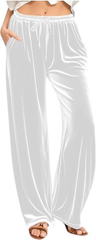 Sinzelimin Womens Sweatpants Dressy Casual Pants Fashion Solid Color Velvet Soft Comfy Loose Comfy Wide Leg Trouser in Saudi Arabia