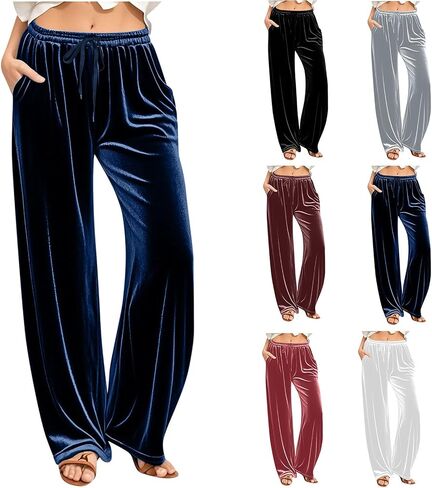 Sinzelimin Womens Sweatpants Dressy Casual Pants Fashion Solid Color Velvet Soft Comfy Loose Comfy Wide Leg Trouser in Saudi Arabia