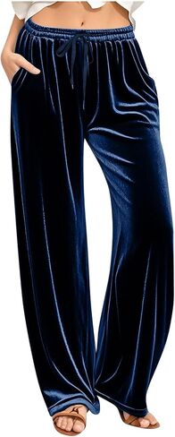 Sinzelimin Womens Sweatpants Dressy Casual Pants Fashion Solid Color Velvet Soft Comfy Loose Comfy Wide Leg Trouser in Saudi Arabia