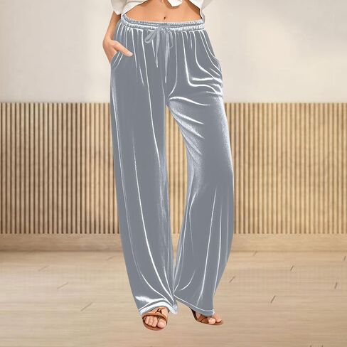 Sinzelimin Womens Sweatpants Dressy Casual Pants Fashion Solid Color Velvet Soft Comfy Loose Comfy Wide Leg Trouser in Saudi Arabia