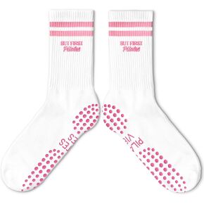 Cute Pilates Socks, Pink Crew Grippy Socks for Studio Reformer Workout Style in Kuwait