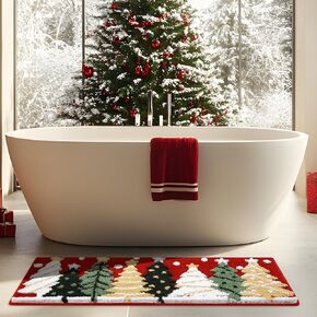 سجاد الحمام شجرة عيد الميلاد 16x24 بوصة، الشتاء لينة وماصة معنقدة عيد الميلاد ندفة الثلج حمام حصيرة غير زلة قابلة للغسل، عيد الميلاد ديكور الحمام البساط الأحمر عطلة الزينة in Kuwait