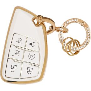 Compatible for Chevy Silverado Key Fob Cover - Soft TPU Key Fob Case Compatible for 2022 2023 Chevy Silverado 1500 GMC Sierra 1500 Smart Remote Keyless 6 Button(White) in Kuwait