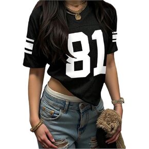 SOLY HUX Women's Y2k Jersey Tee Number Print V Neck Short Sleeve Oversized Graphic Tshirts Preppy Clothes in Kuwait
