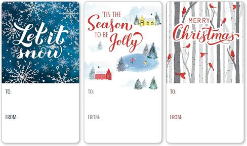 DISTINCTIVS Winter Wonder Christmas Gift Tags, Self-Adhesive Gift Wrap Tags – 75 Labels, Winter Village, Birch Trees and Cardinals Holiday Gift Tags in Saudi Arabia