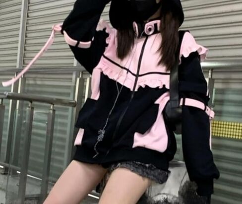 Pokn Tenshii Kawaii Hoodies Jirai Kei Fashion Cute Cat Ears Clothes Oversized Zip Up Hoodie Gothic Top in Saudi Arabia