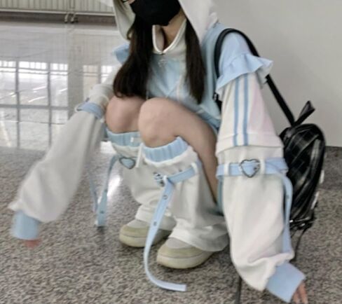 Pokn Tenshii Kawaii Hoodies Jirai Kei Fashion Cute Cat Ears Clothes Oversized Zip Up Hoodie Gothic Top in Saudi Arabia