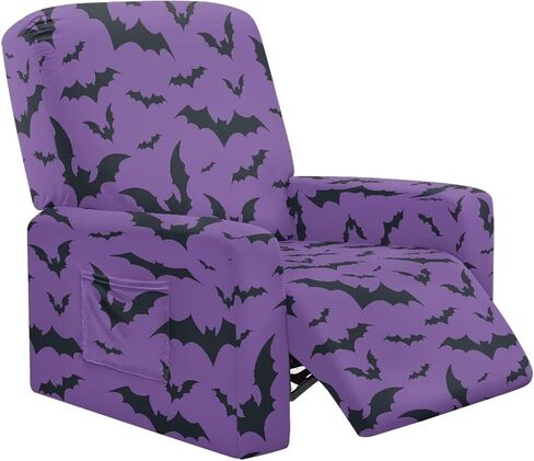 Recliner Covers Washable Stretchy Sofa Couch Slipcover Furniture Protector with Pockets for Living Room Home Decor, Purple Halloween Bats in Saudi Arabia