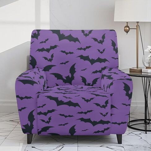 Recliner Covers Washable Stretchy Sofa Couch Slipcover Furniture Protector with Pockets for Living Room Home Decor, Purple Halloween Bats in Saudi Arabia