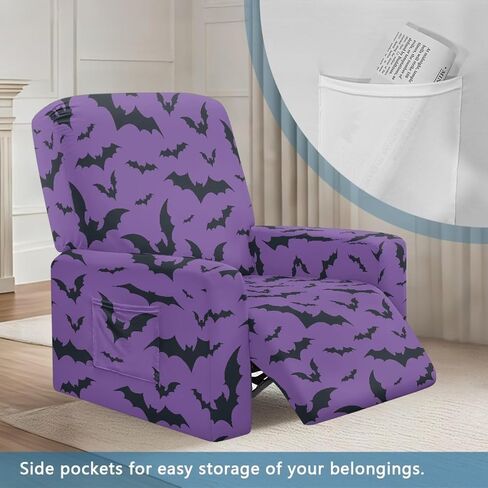 Recliner Covers Washable Stretchy Sofa Couch Slipcover Furniture Protector with Pockets for Living Room Home Decor, Purple Halloween Bats in Saudi Arabia