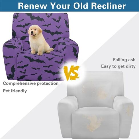 Recliner Covers Washable Stretchy Sofa Couch Slipcover Furniture Protector with Pockets for Living Room Home Decor, Purple Halloween Bats in Saudi Arabia