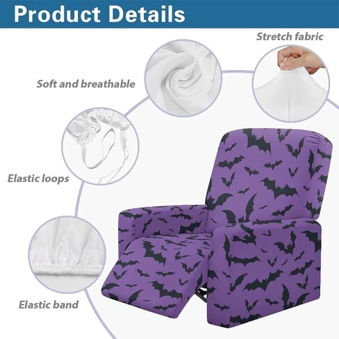 Recliner Covers Washable Stretchy Sofa Couch Slipcover Furniture Protector with Pockets for Living Room Home Decor, Purple Halloween Bats in Saudi Arabia