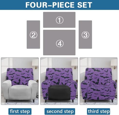 Recliner Covers Washable Stretchy Sofa Couch Slipcover Furniture Protector with Pockets for Living Room Home Decor, Purple Halloween Bats in Saudi Arabia