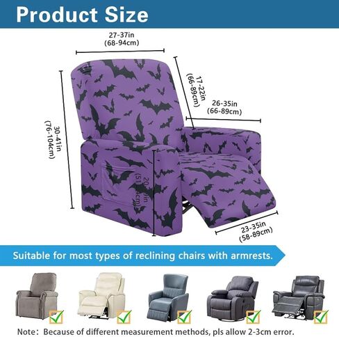 Recliner Covers Washable Stretchy Sofa Couch Slipcover Furniture Protector with Pockets for Living Room Home Decor, Purple Halloween Bats in Saudi Arabia
