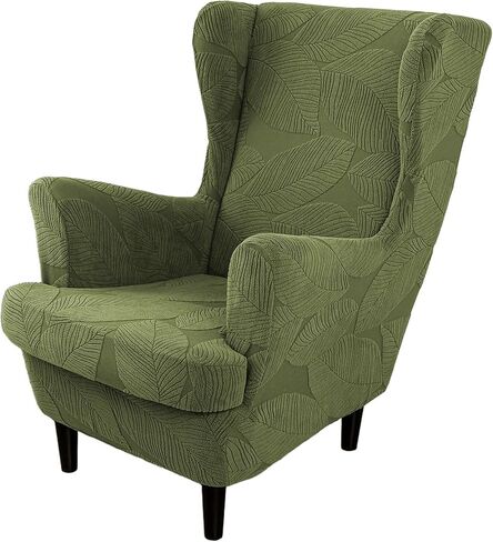 Wingback Chair Covers,Solid Color Wing Chair Slipcover with T-Cushion Cover,Stretch Non-Slip Wingback Armchair Slipcovers for Living Dining Room Wing Chair Home Decoration(Olive Green) in Saudi Arabia