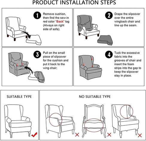 Wingback Chair Covers,Solid Color Wing Chair Slipcover with T-Cushion Cover,Stretch Non-Slip Wingback Armchair Slipcovers for Living Dining Room Wing Chair Home Decoration(Olive Green) in Saudi Arabia
